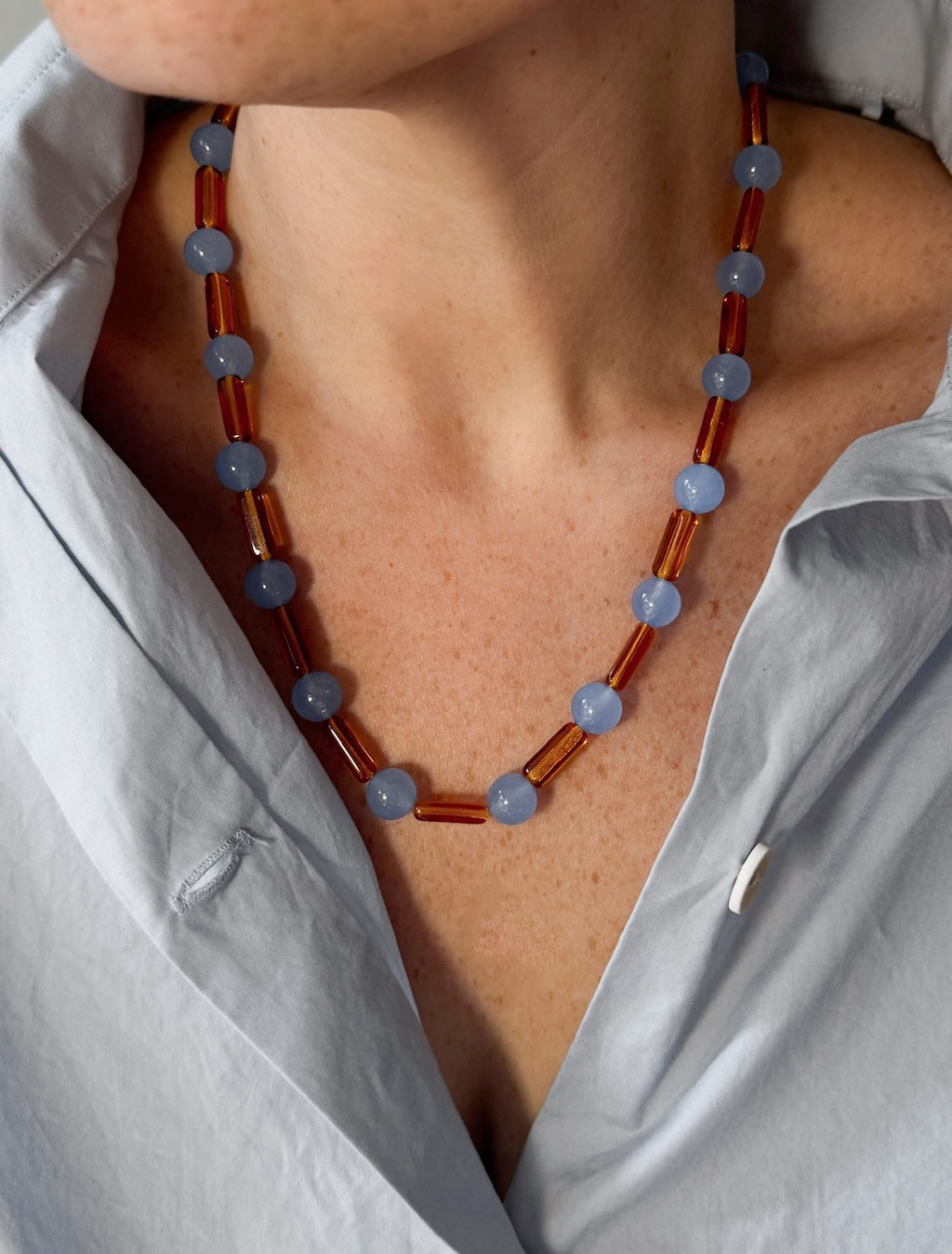 Cornflower & Coffee Necklace