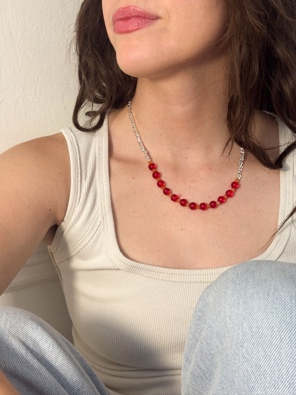 Orange Jade & Red Necklace