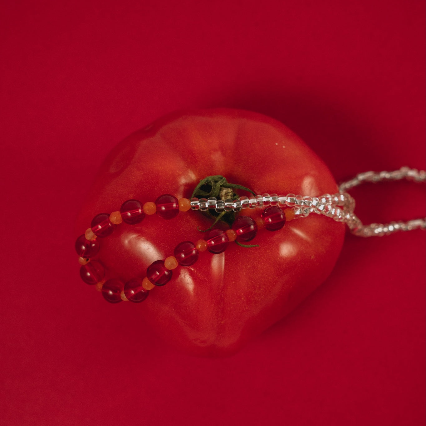 Orange Jade & Red Necklace